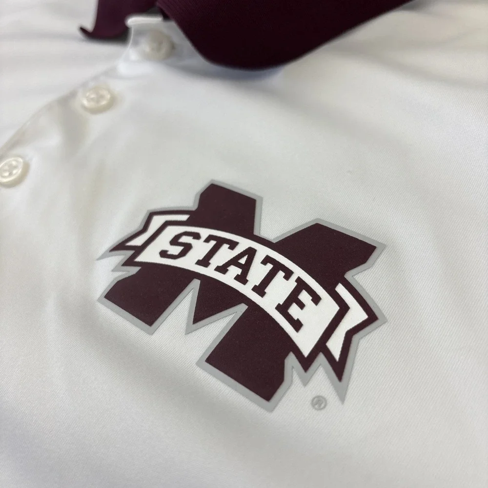 MISSISSIPPI STATE BULLDOGS x ADIDAS Mens Polo Shirt Medium White Golf Stretch SS